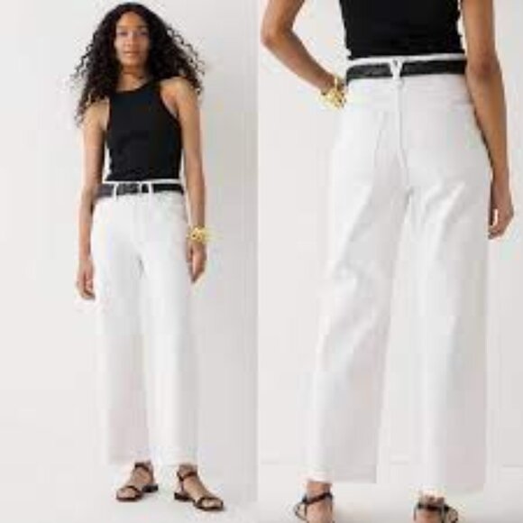 J Crew White 100% Cotton Denim Slim Wide Leg Pants Size 34 NWT Waist 38" - Picture 1 of 14